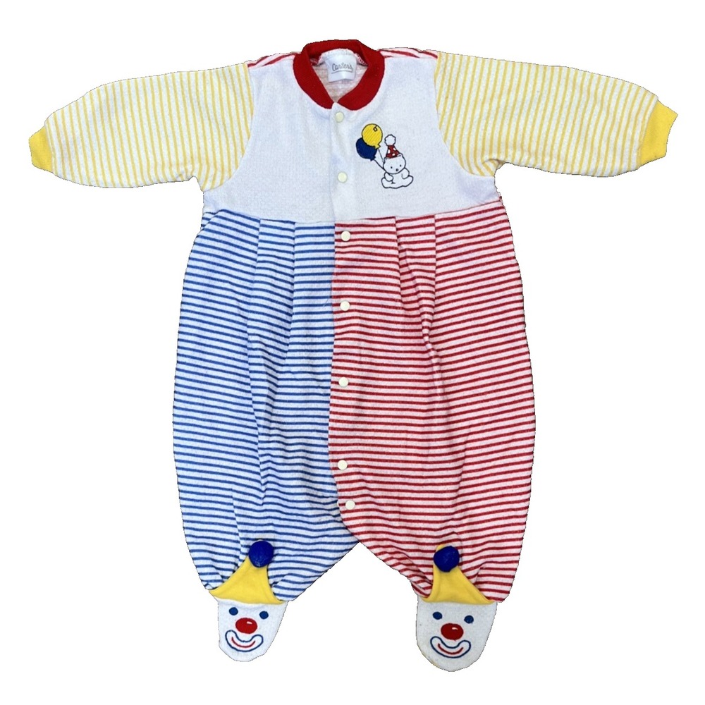 Vintage Carter's Clown Footed Sleeper Snaps Unisex Baby 6-9M Terry Cotton